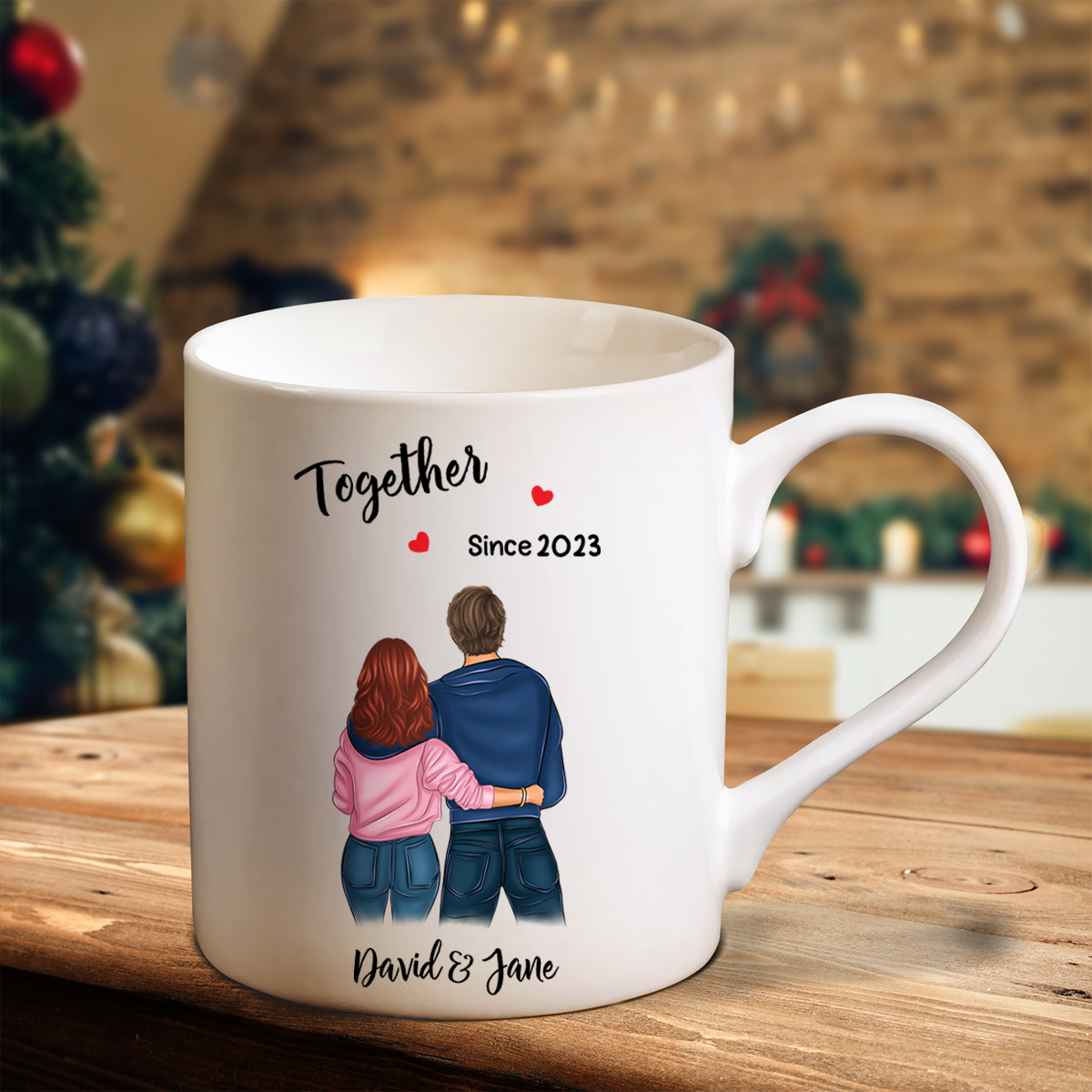 Personalized Couple Mug Customized With 2 Names and 1 Date, Perfect Christmas Gift for Her/Him | Jessmade