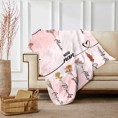 Personalized Family Blanket Custom 2-12 Name and Birth Flower Blanket - Gift for Nan/Mum | Jessmade