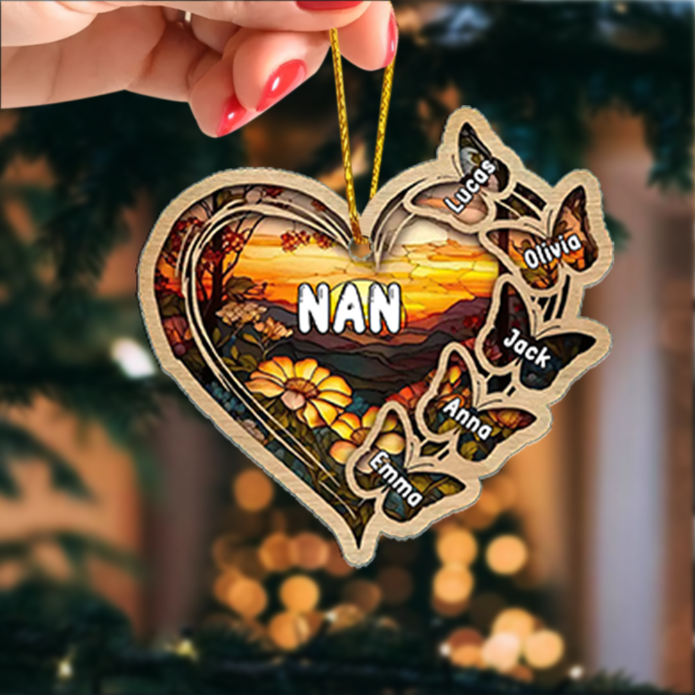 Personalised Wooden Heart Ornament with Custom 1-9 Names - Christmas Keepsake Gift for Nan | Jessmade