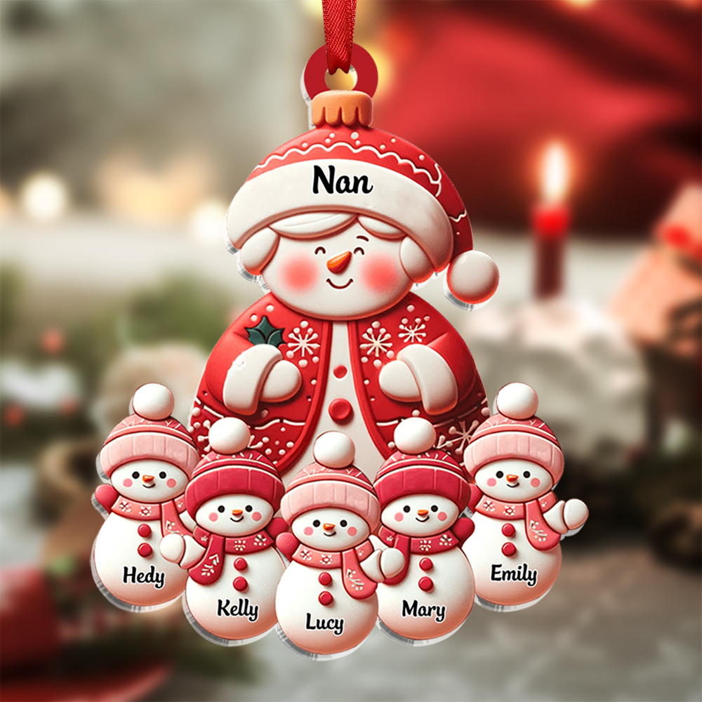 Personalised Snowman Family Ornament – Custom 1-8 Names Christmas Gift for Nan | Jessmade