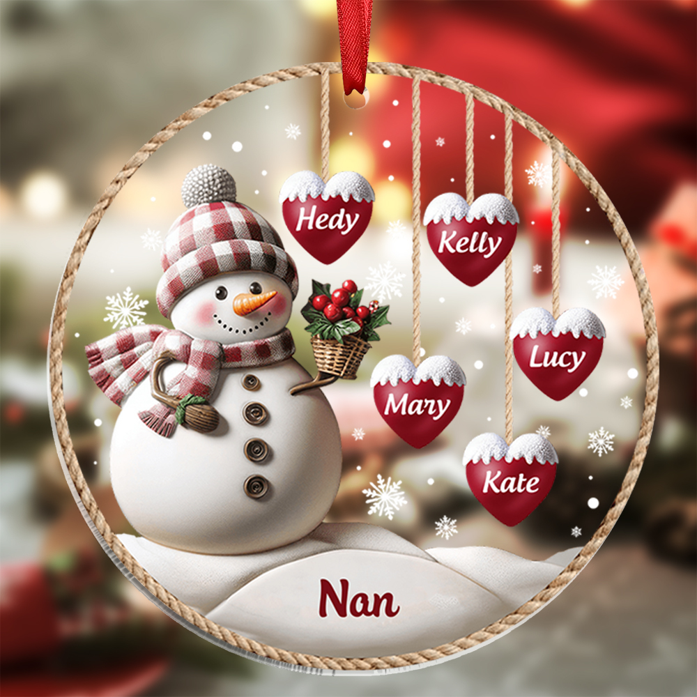 Personalised Snowman Ornament with Hearts Custom 1-10 Family Names Christmas Ornament Gift for Family | Jessmade