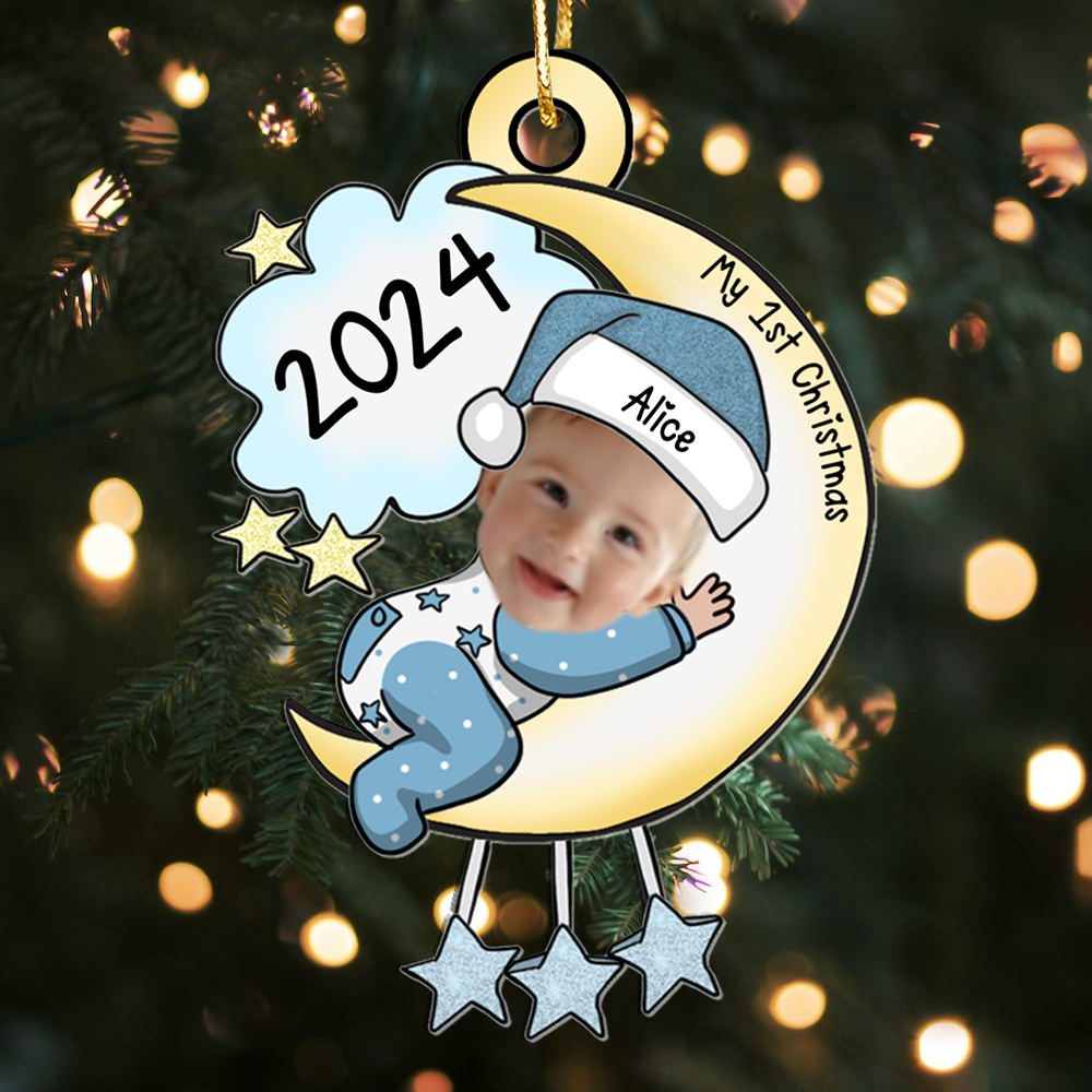 Custom Name Baby’s First Christmas Ornament Personalised Moon and Stars 2024 Keepsake | Jessemade