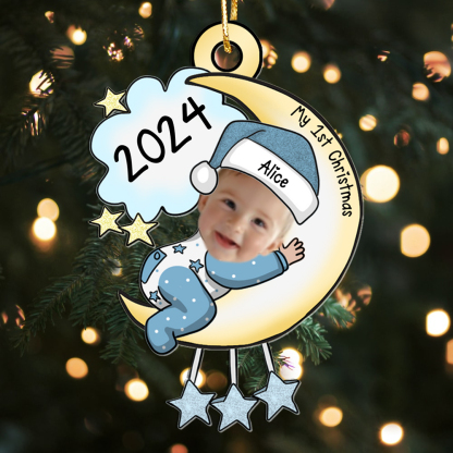 Custom Name Baby’s First Christmas Ornament Personalised Moon and Stars 2024 Keepsake | Jessemade