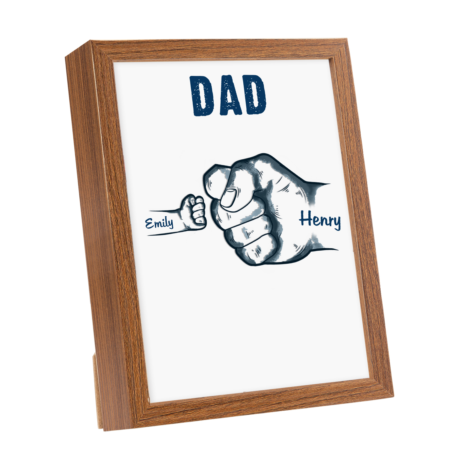 2 Names-Personalized Dad LED Light Fist Wooden Photo Frame -Custom Text & Names, Adjustable 3 Colors