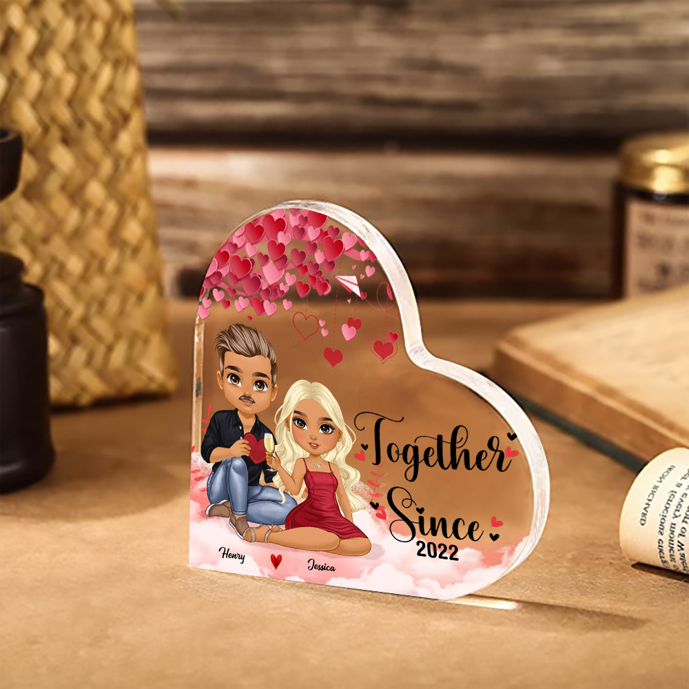 Personalised Heart Acrylic Keepsake - Custom 2 Names & 1 Year - Couple Christmas Gift for Her/Him | Jessemade