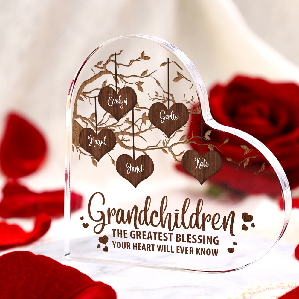 Personalised Family Tree Acrylic Ornaments Customized 1-8 Names Heart-shaped Acrylic Decorations Gifts for Nan | Jessemade