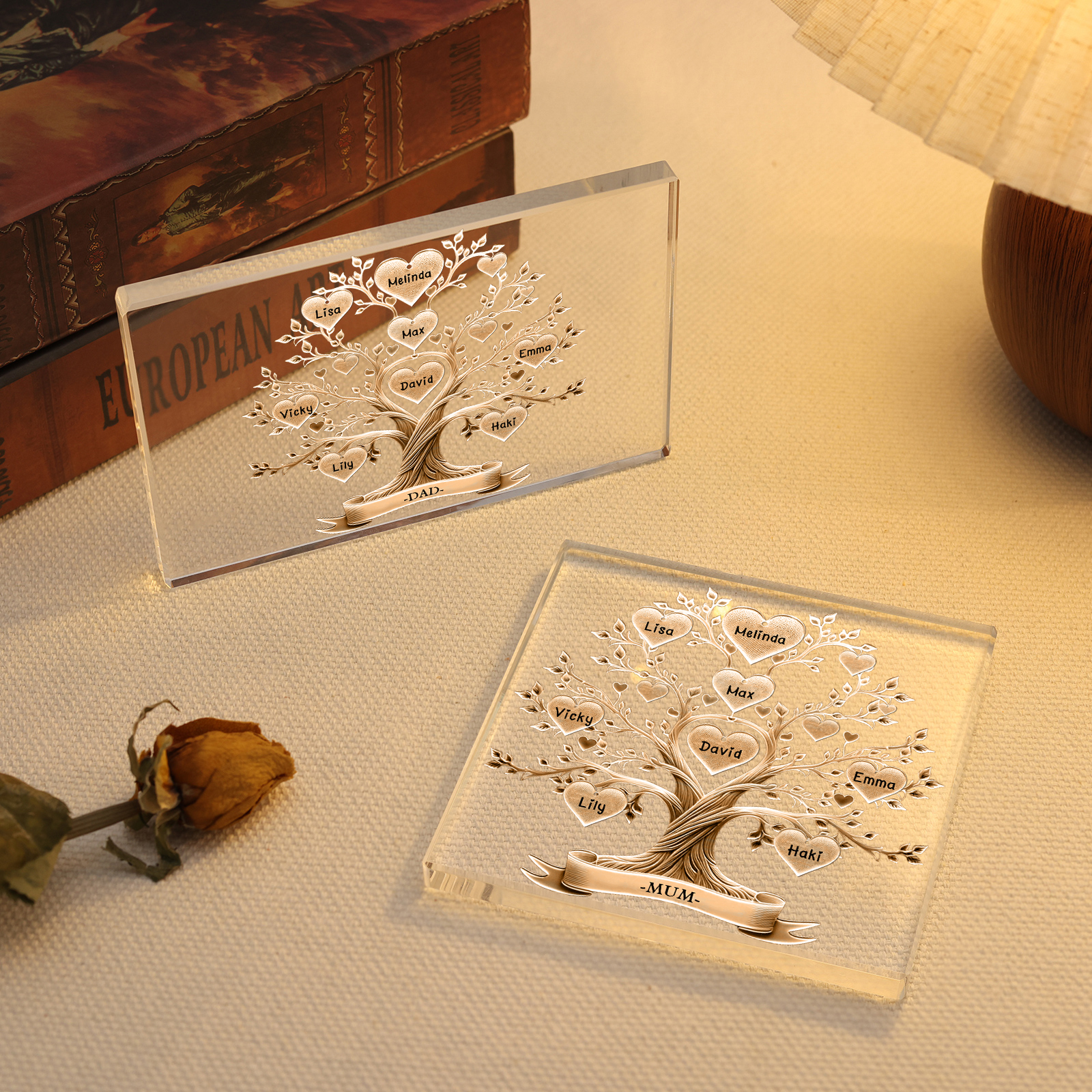 8 Names-Personalised Family Tree Acrylic Keepsake-Custom Text and Names-Acrylic Plaque Home Decoration Gift for Family/Dad/Grandad