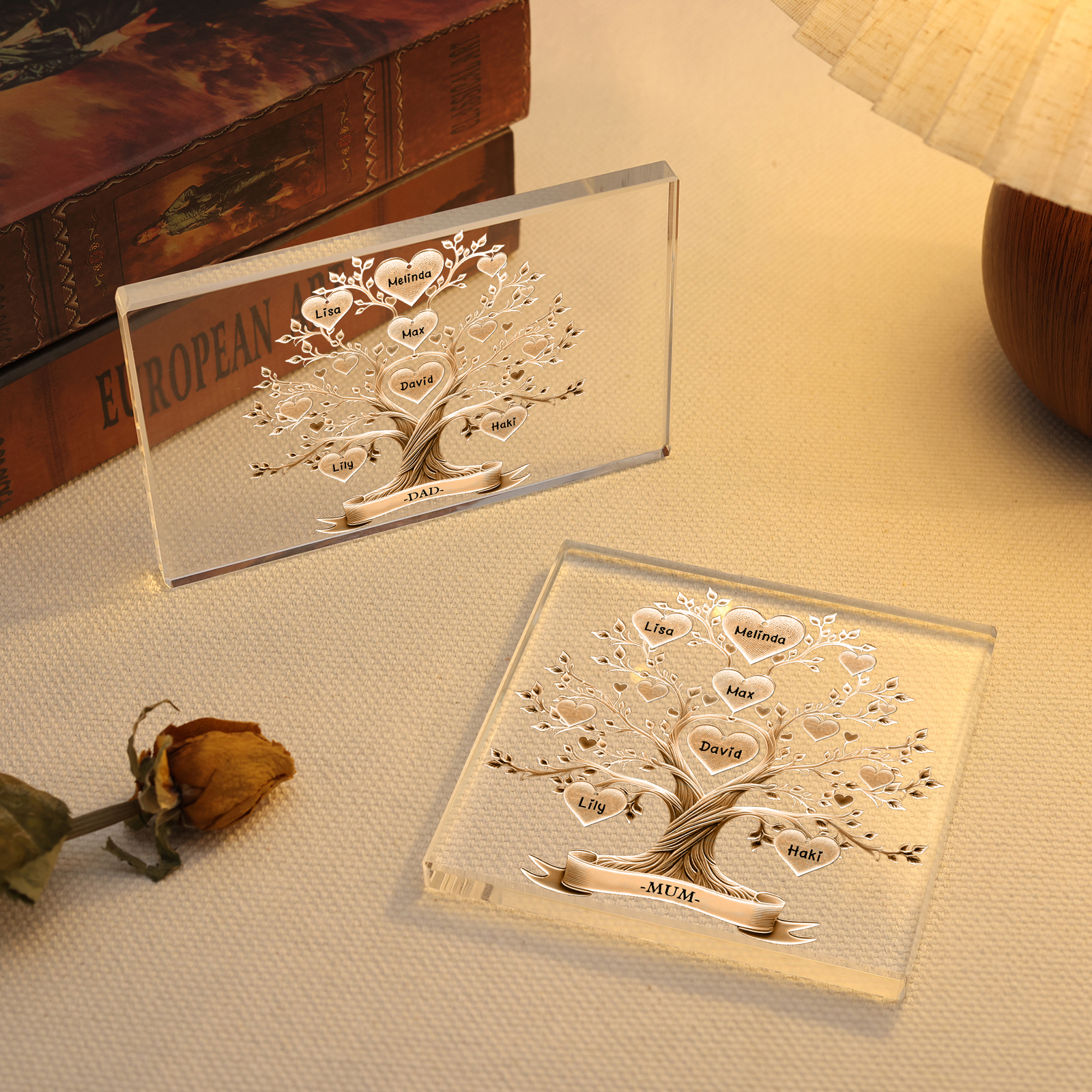 6 Names-Personalised Family Tree Acrylic Keepsake-Custom Text and Names-Acrylic Plaque Home Decoration Gift for Family/Dad/Grandad