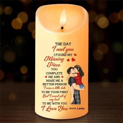Personalised LED Candle with Custom 2 Names - The Day I Met You I Found My Missing Piece Gift for Her Gift for Couple | Jessemade