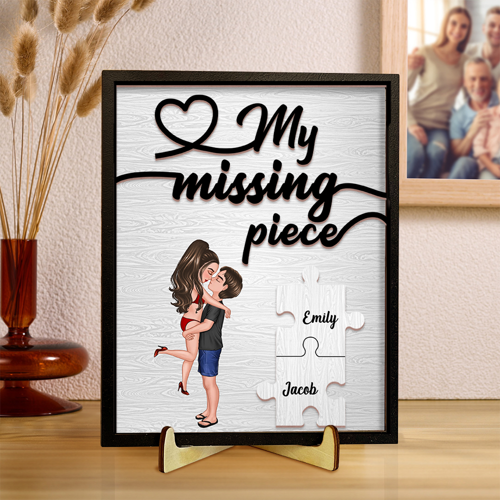 Personalised Wooden Ornament with Custom 2 Names - "My Missing Piece" - Valentine's Day Gifts for Him | Jessemade