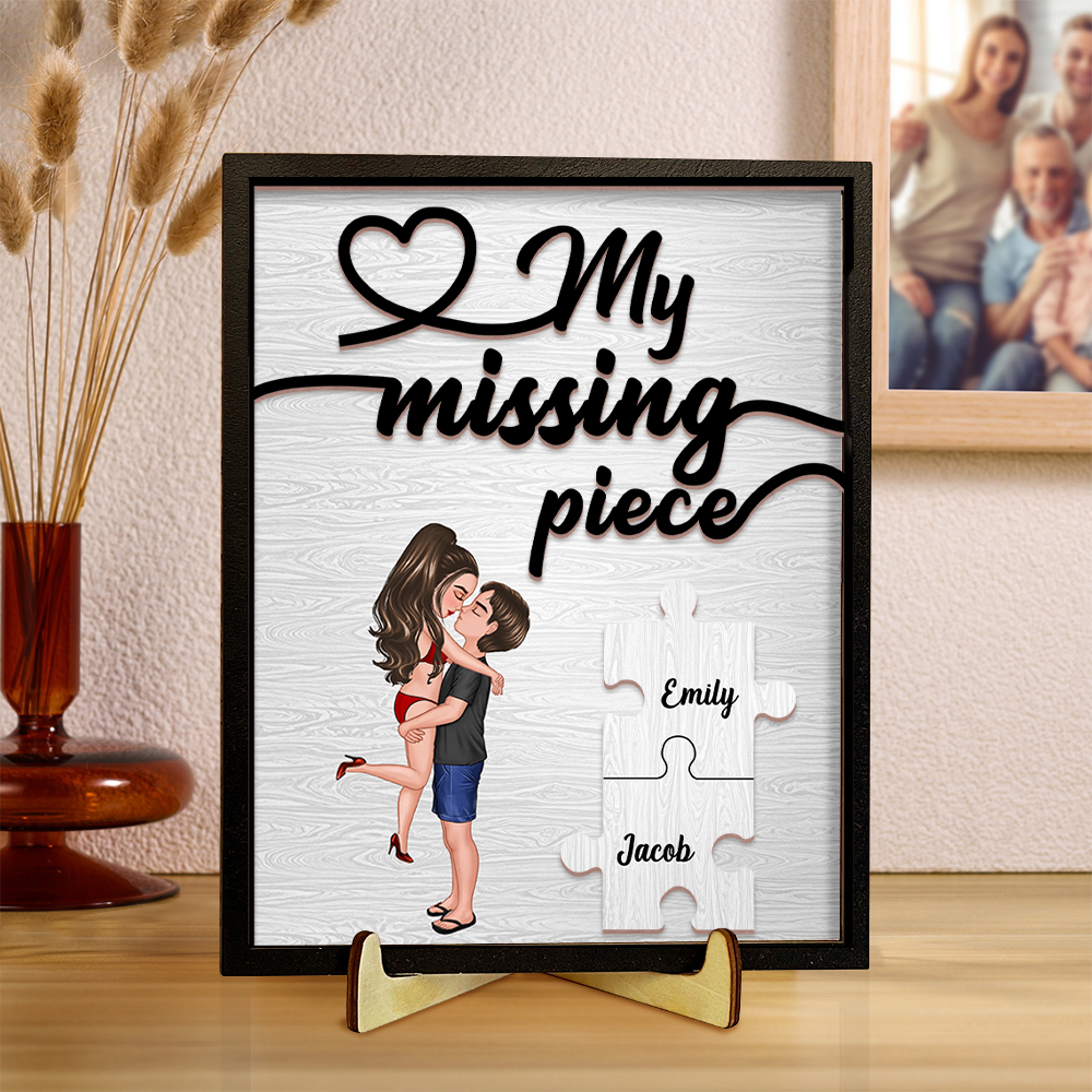 Personalised Wooden Ornament with Custom 2 Names - "My Missing Piece" - Valentine's Day Gifts for Him | Jessemade