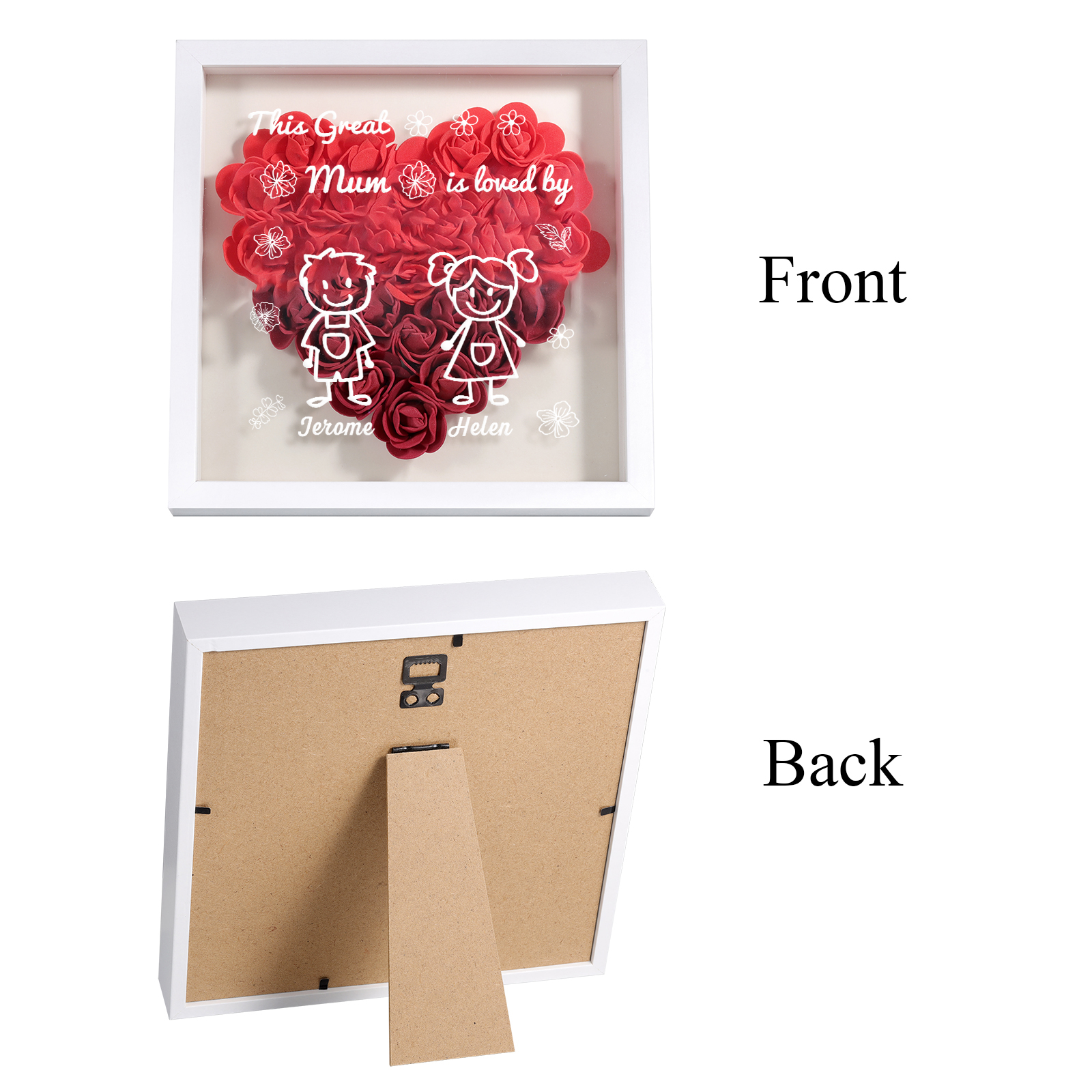 Personalised 3D Floral Shadow Box – Custom 2 Kids&Pets Names –This Great Mum Is Loved By- Gift for Mum, Nan & Loved Ones| Jessemade