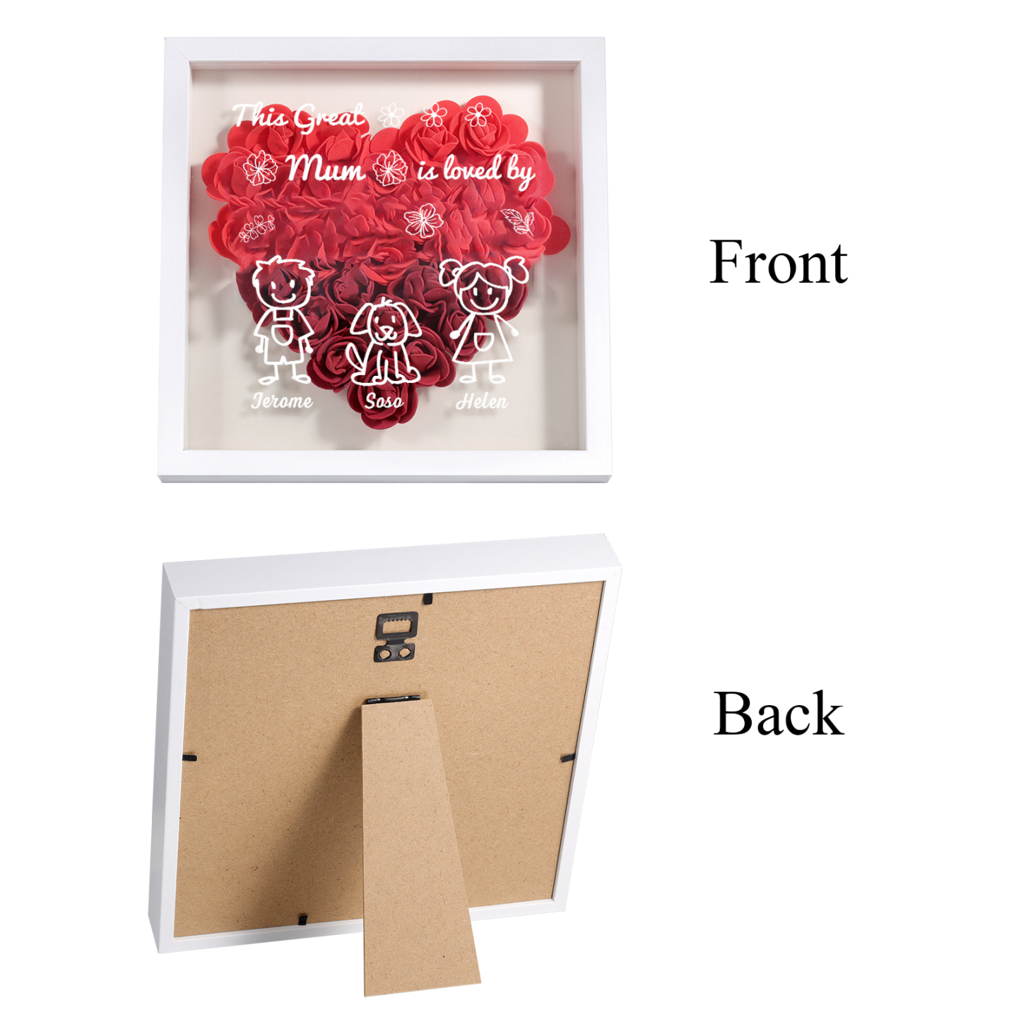 Personalised 3D Floral Shadow Box – Custom 3 Kids&Pets Names –This Great Mum Is Loved By- Gift for Mum, Nan & Loved Ones| Jessemade