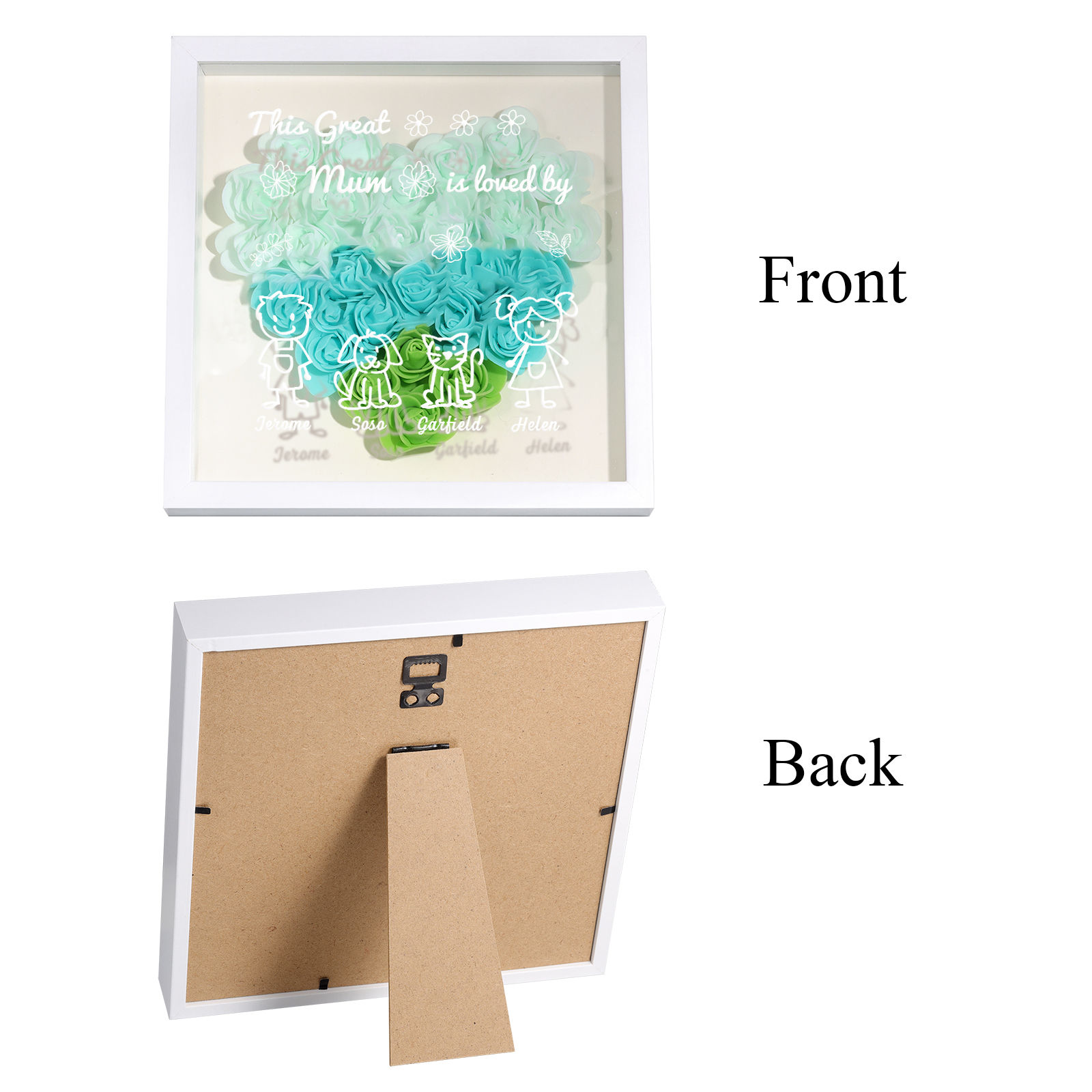 Personalised 3D Floral Shadow Box – Custom 4 Kids&Pets Names –This Great Mum Is Loved By- Gift for Mum, Nan & Loved Ones| Jessemade