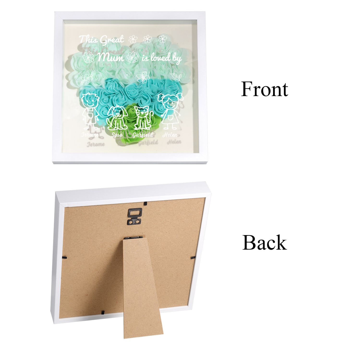Personalised 3D Floral Shadow Box – Custom 4 Kids&Pets Names –This Great Mum Is Loved By- Gift for Mum, Nan & Loved Ones| Jessemade