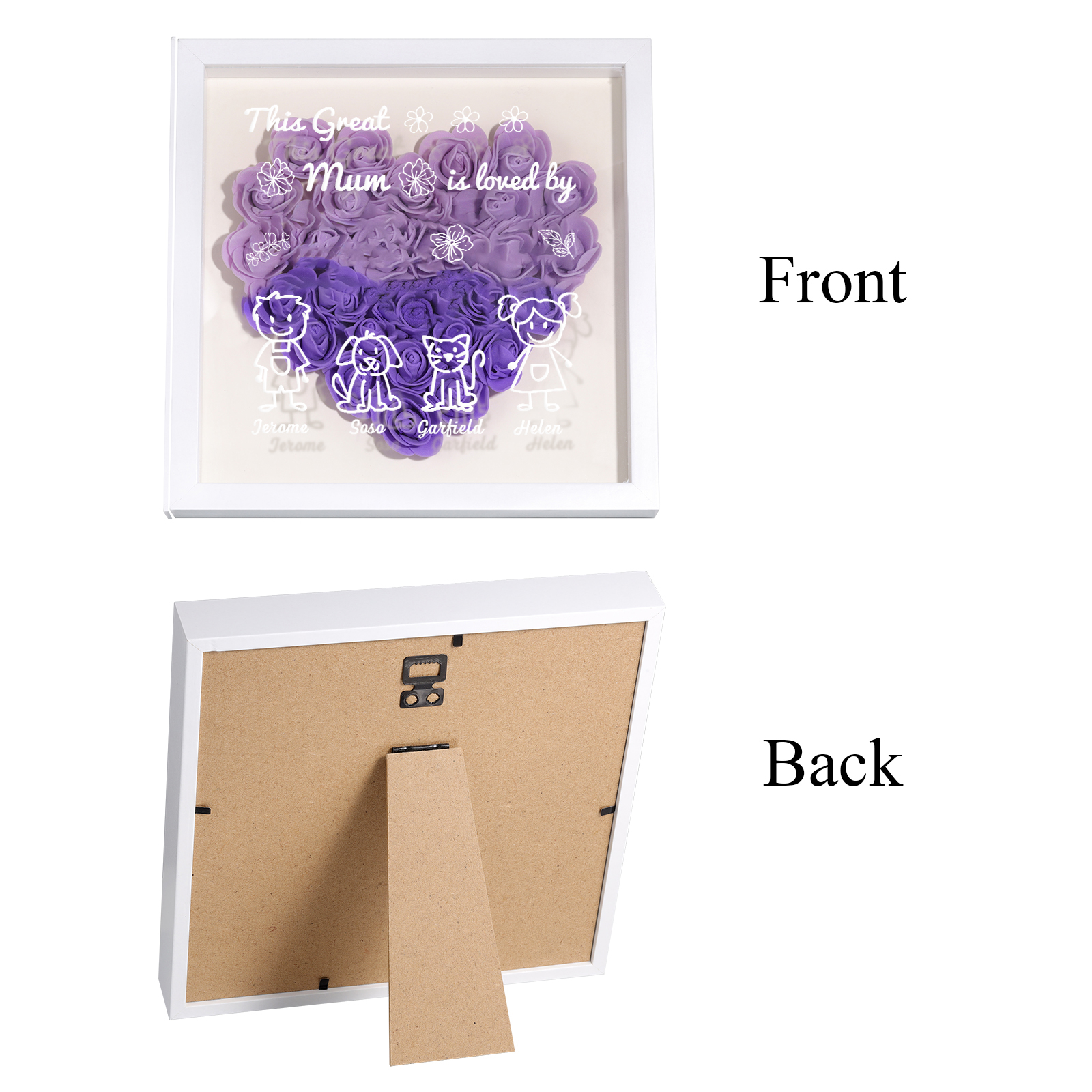 Personalised 3D Floral Shadow Box – Custom 4 Kids&Pets Names –This Great Mum Is Loved By- Gift for Mum, Nan & Loved Ones| Jessemade