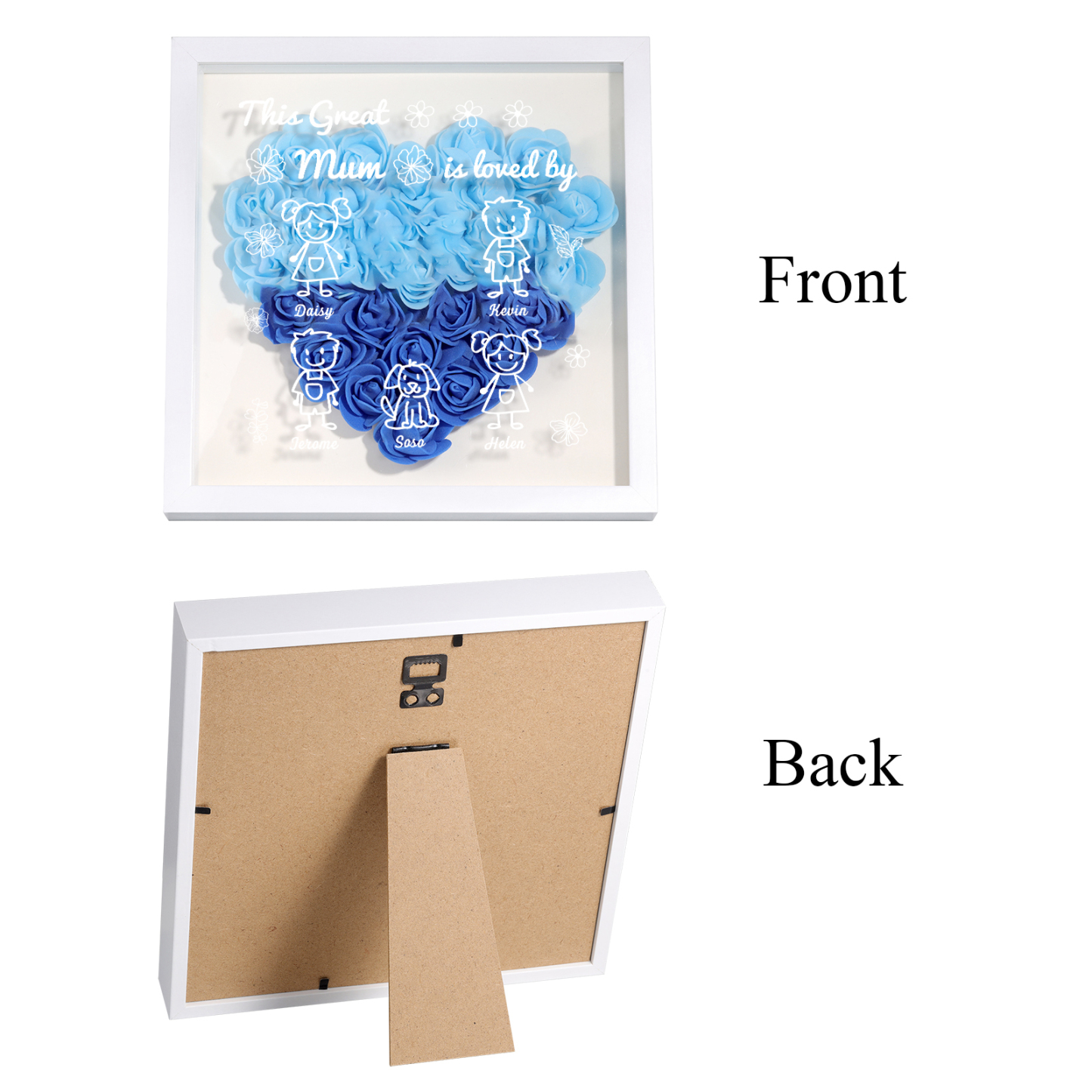 Personalised 3D Floral Shadow Box – Custom 5 Kids&Pets Names –This Great Mum Is Loved By- Gift for Mum, Nan & Loved Ones| Jessemade