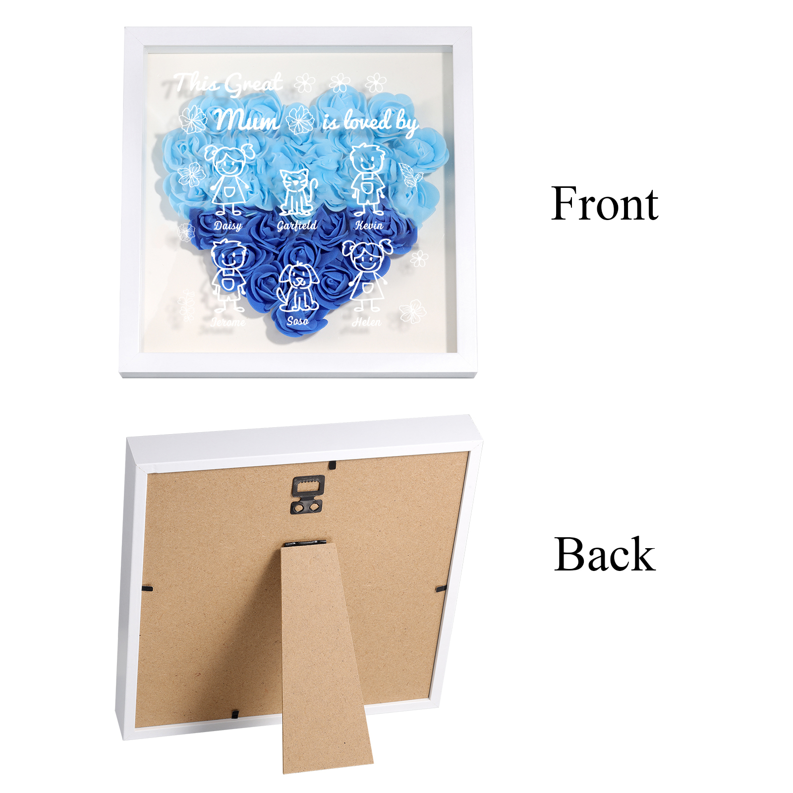 Personalised 3D Floral Shadow Box – Custom 6 Kids&Pets Names –This Great Mum Is Loved By- Gift for Mum, Nan & Loved Ones| Jessemade