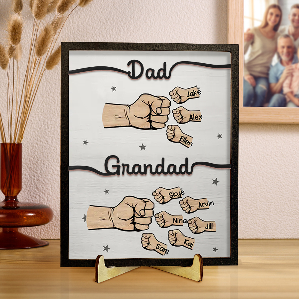2-14 Names Personalised Fist Bump Wooden Ornaments Gift for Grandad/Dad