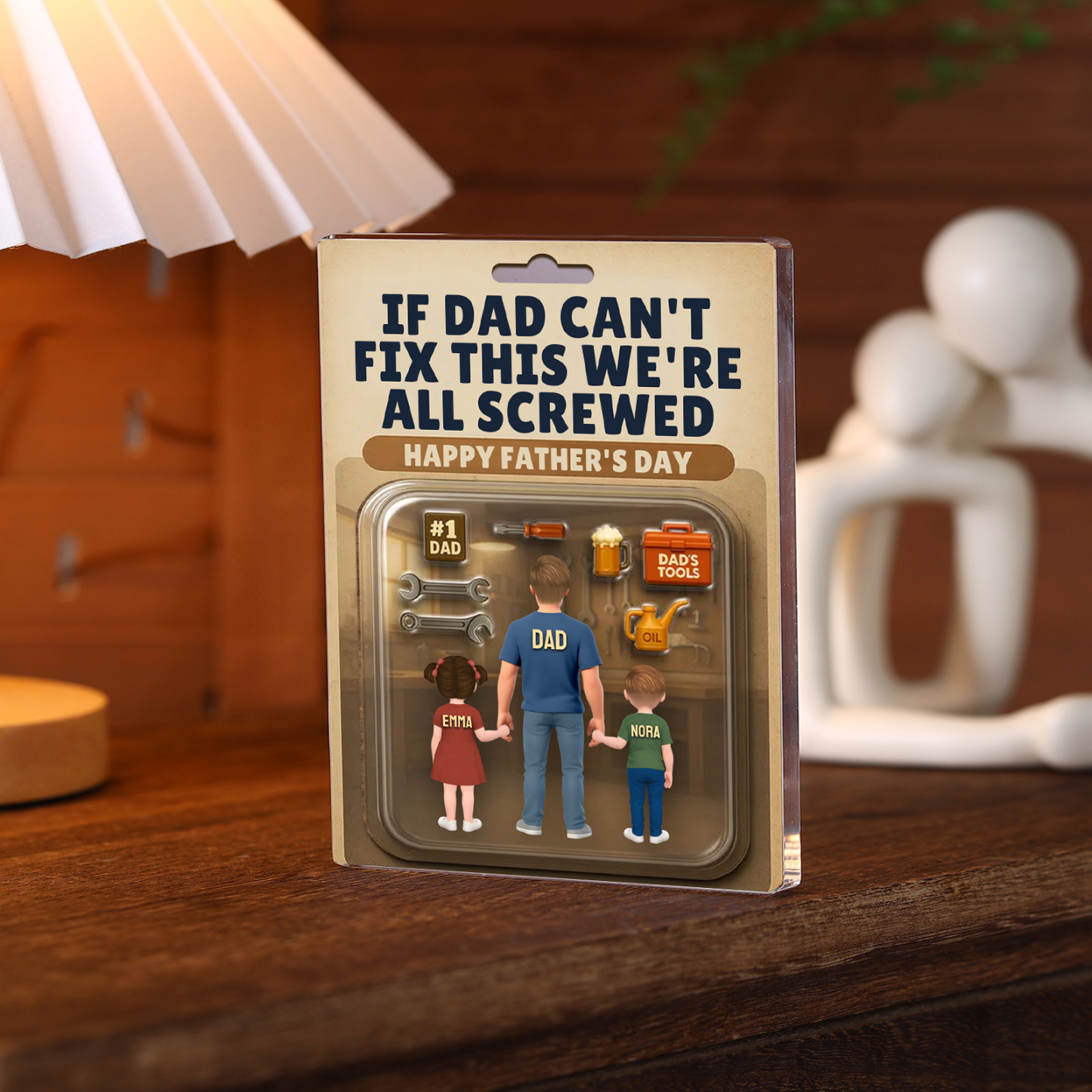 Personalised Father's Day Acrylic Plaque – "If Dad Can't Fix This We're All Screwed" – Custom Gift with Kids' Names | Jessemade