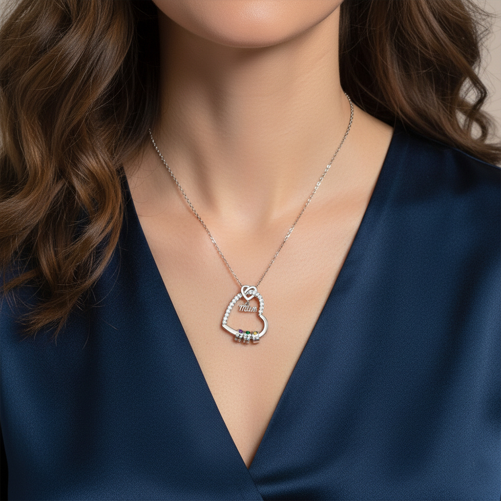 Personalised Mum Birthstone Heart Necklace With 1-5 Names