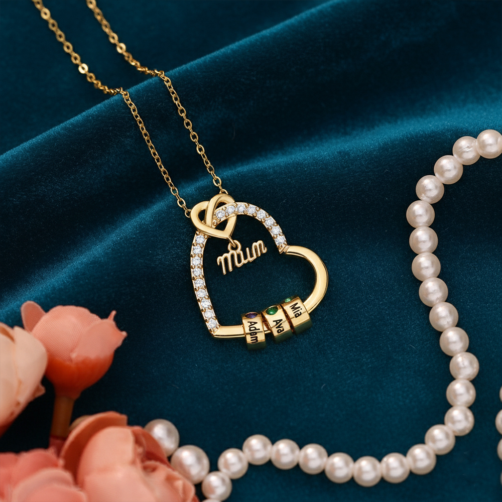 Personalised Mum Birthstone Heart Necklace With 1-5 Names