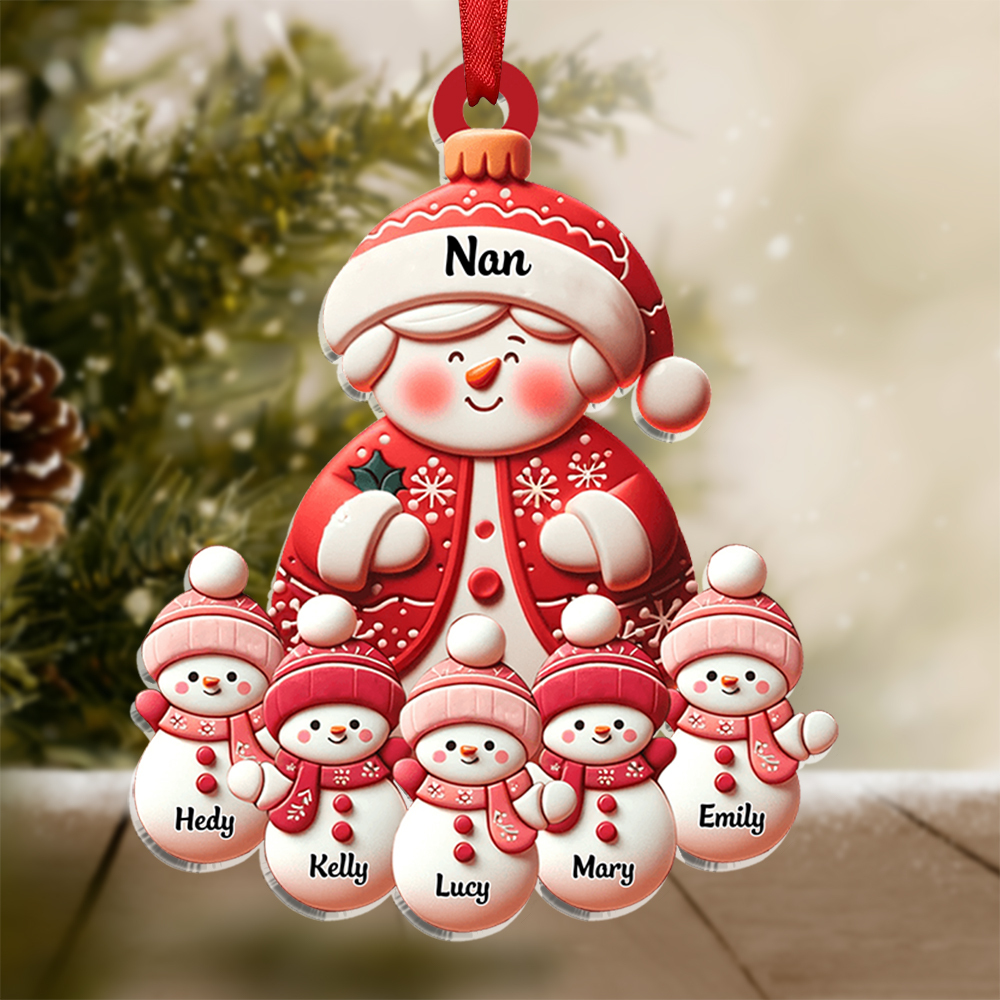 Personalised Snowman Family Ornament – Custom 1-8 Names Christmas Gift for Nan | Jessmade