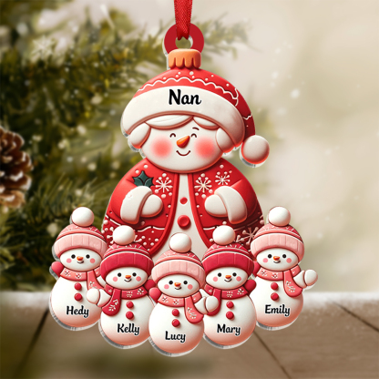 Personalised Snowman Family Ornament – Custom 1-8 Names Christmas Gift for Nan | Jessmade