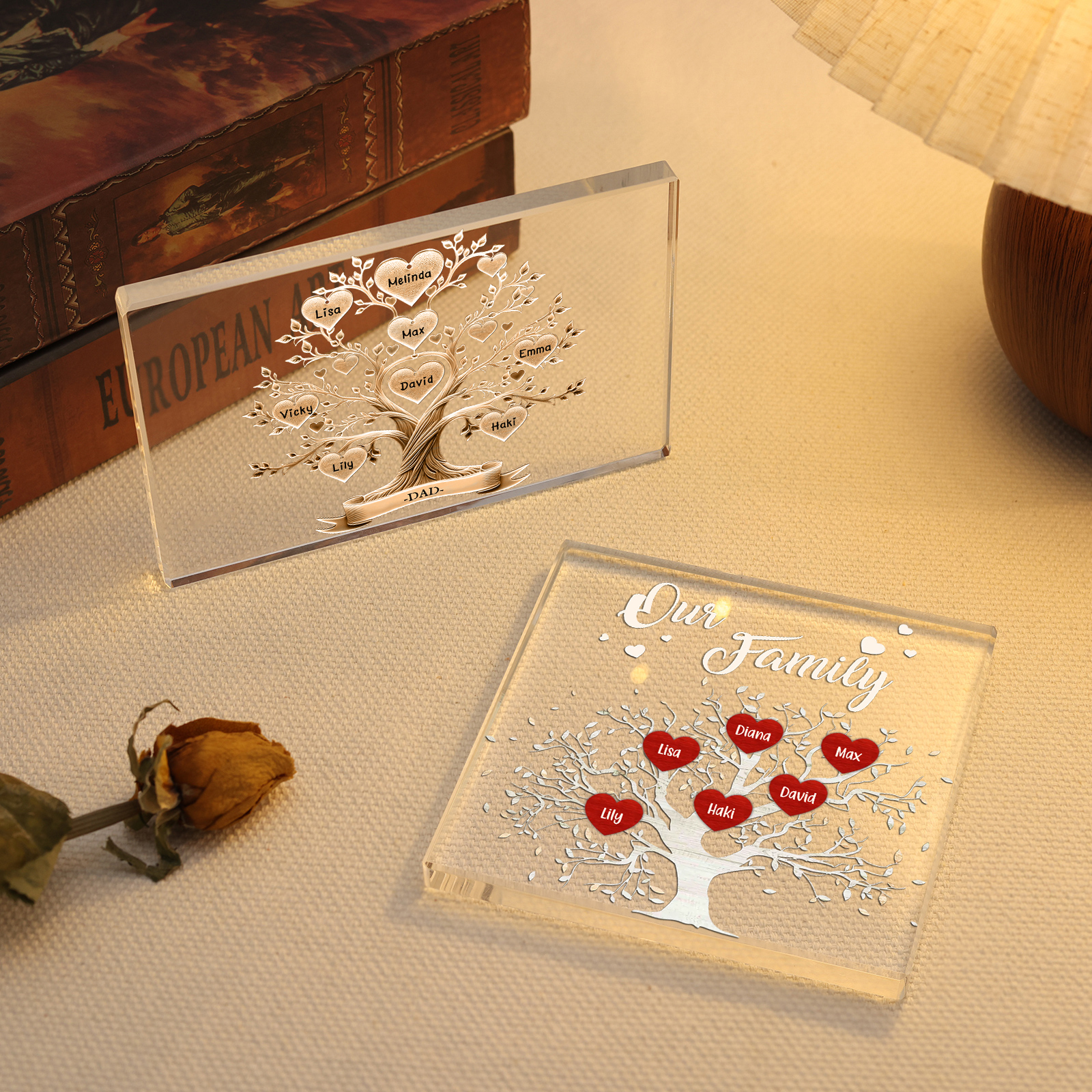 6 Names-Personalised Acrylic Family Tree Keepsake-Custom Text and Names-Acrylic Plaque Home Decoration Gift for Dad/Grandad