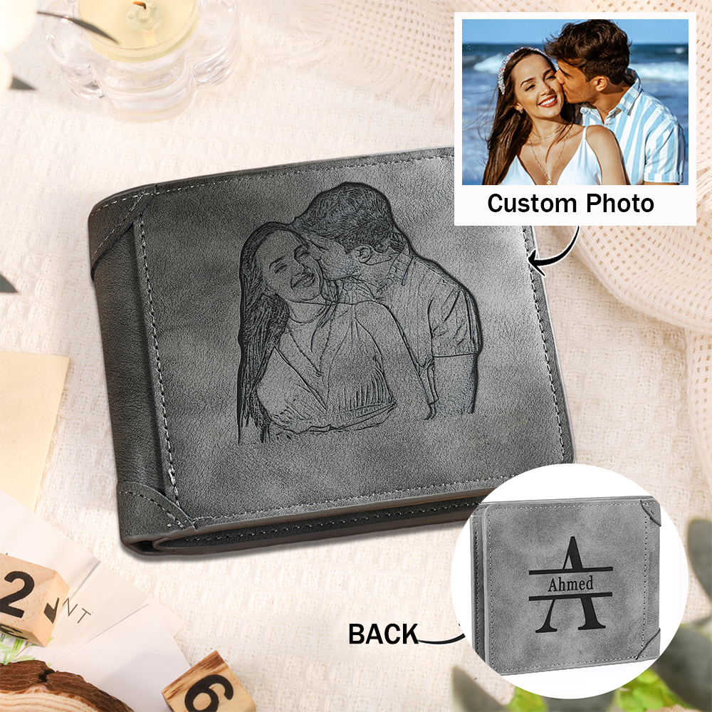 Personalised Men's Wallet with Custom Photo & Name & Letter PU Leather Wallet Couple Gift for Him | Jessemade