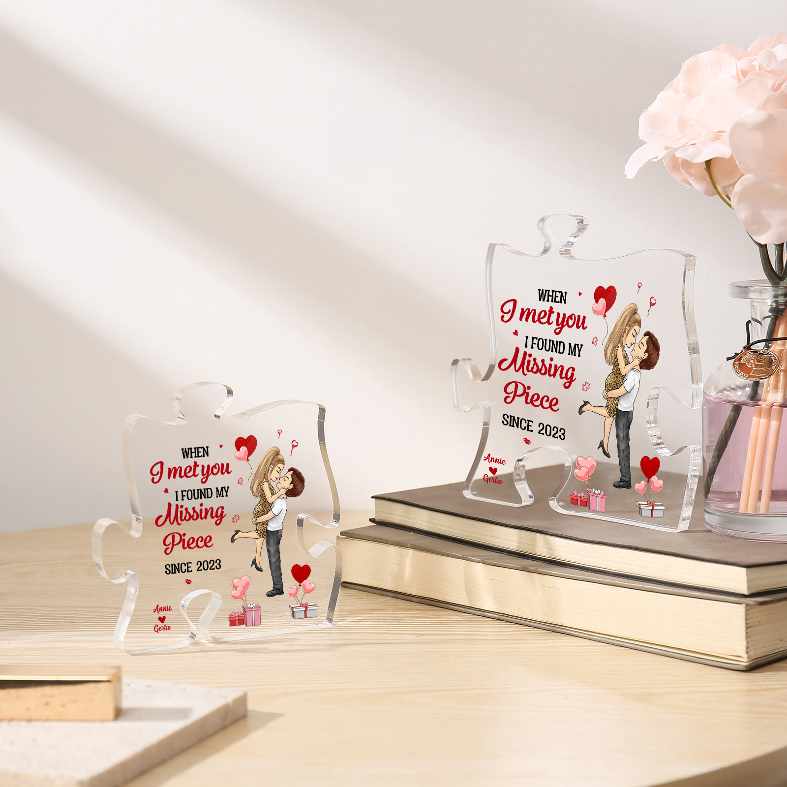 Personalized Acrylic Puzzle Plaque Custom 2 Names & 1 Year Ornament Couple Gift - When I Met You, I Found My Missing Piece