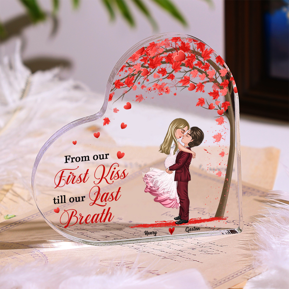 "From our First Kiss till our Last Breath" Personalised Heart Acrylic Decor - Custom 2 Names Home Decoration Christmas Gift for Couple | Jessemade