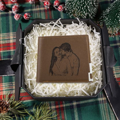 Personalised Leather Wallet Engraved Photo Folding Wallet Short  Love Gifts For Him