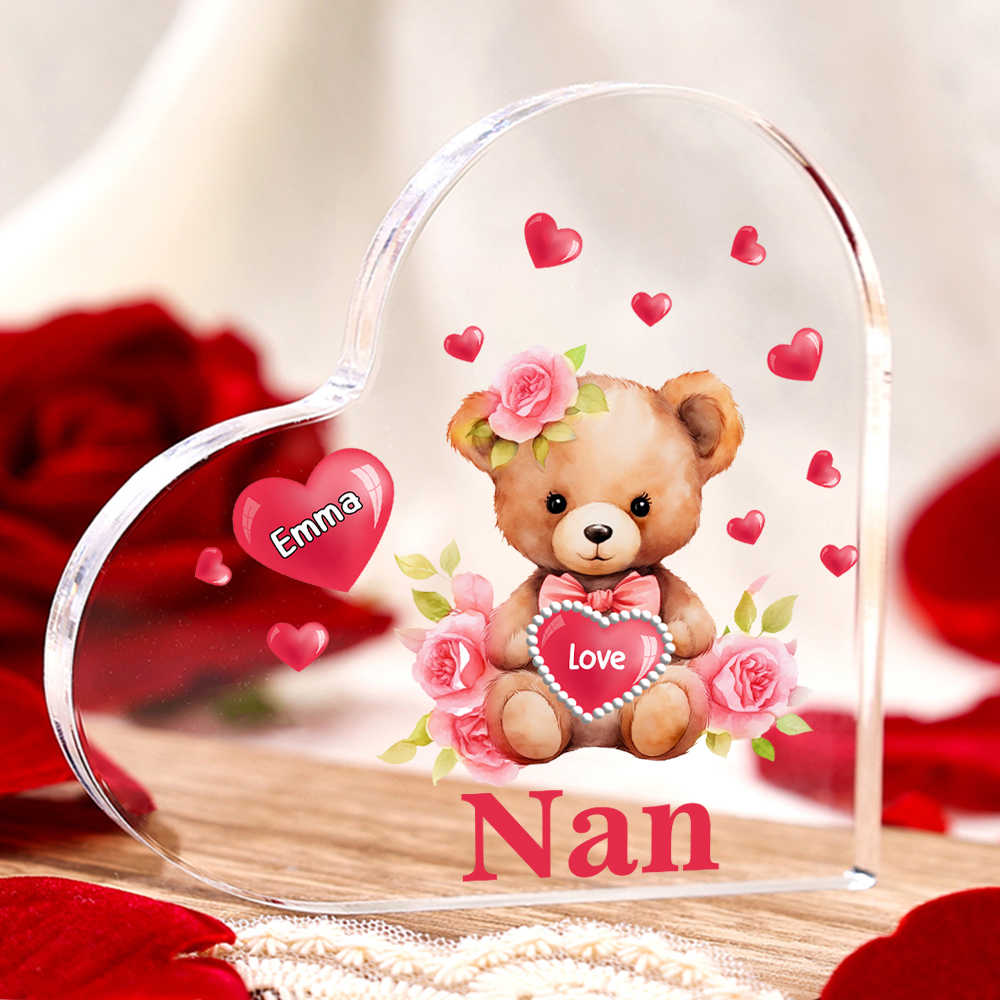 1 Name-Personalized Bear Acrylic Heart Keepsake Custom Text Acrylic Plaque Ornaments Gifts for Nan