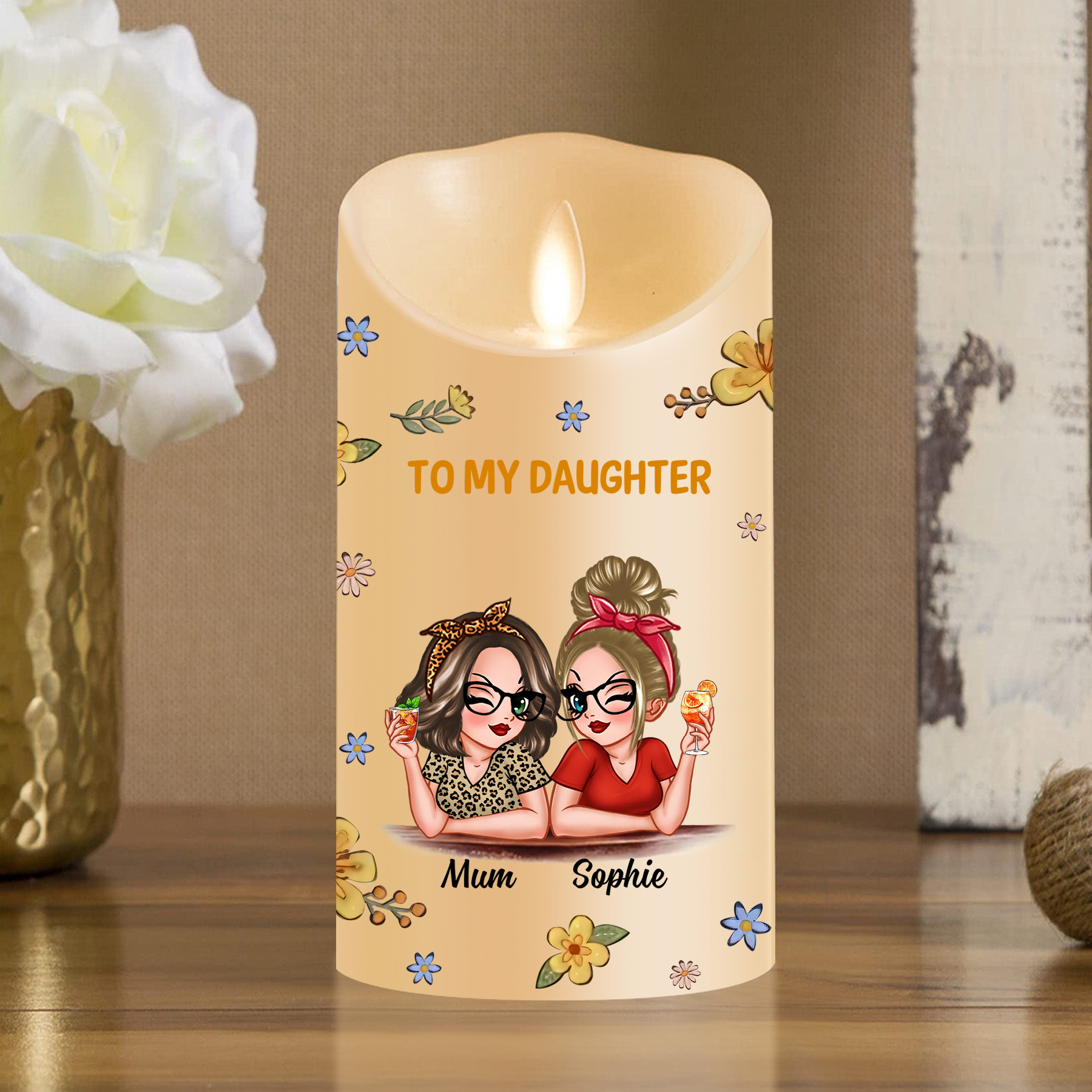 Personalised LED Candle from Mum to Daughter – Custom Names with Heartfelt Message | Jessemade
