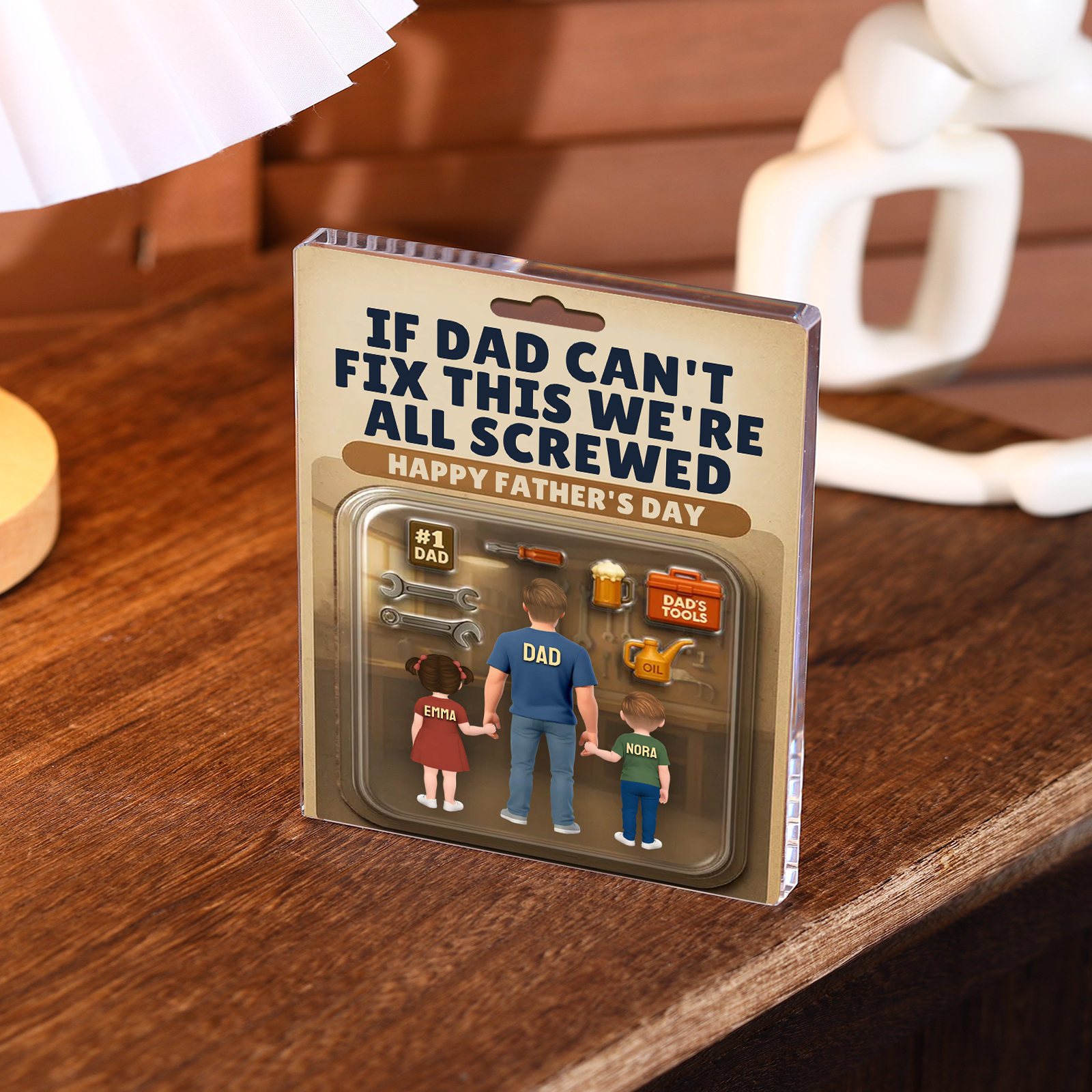 Personalised Father's Day Acrylic Plaque – "If Dad Can't Fix This We're All Screwed" – Custom Gift with Kids' Names | Jessemade