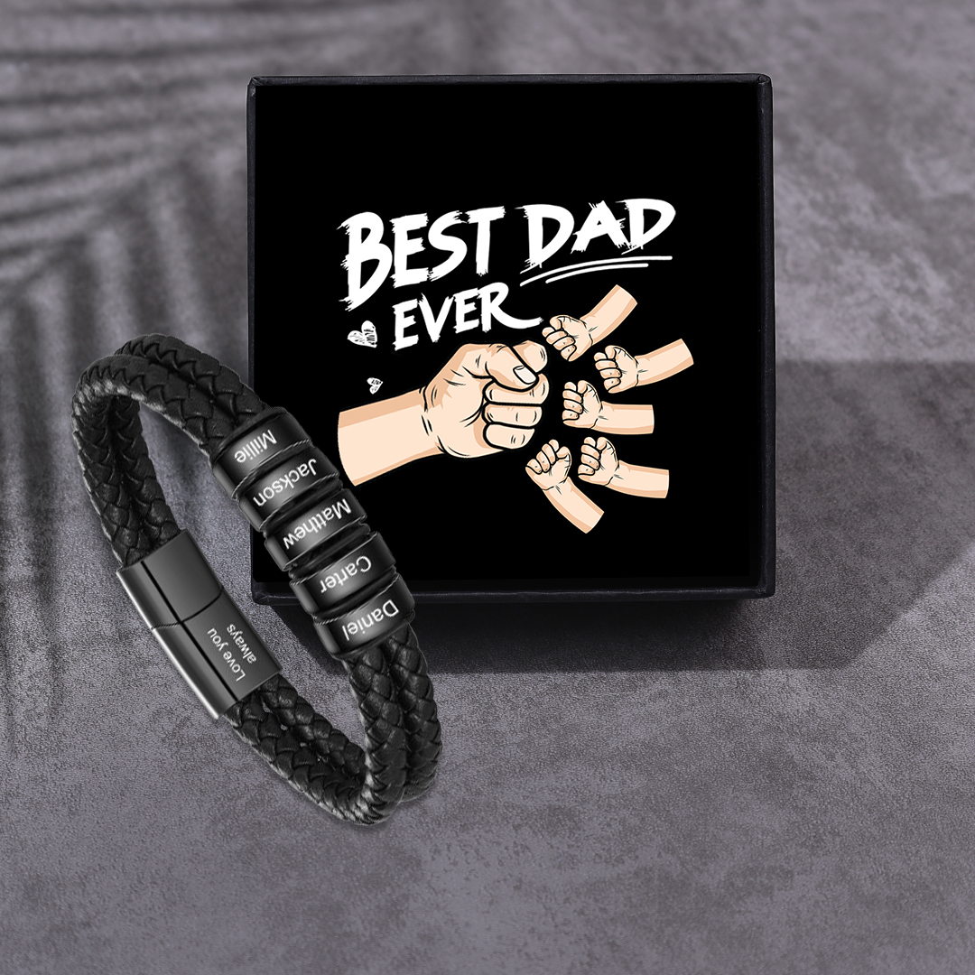 Personalised Men Bracelet with 5 Names & 1 Text - Custom Gift for Him | Jessemade