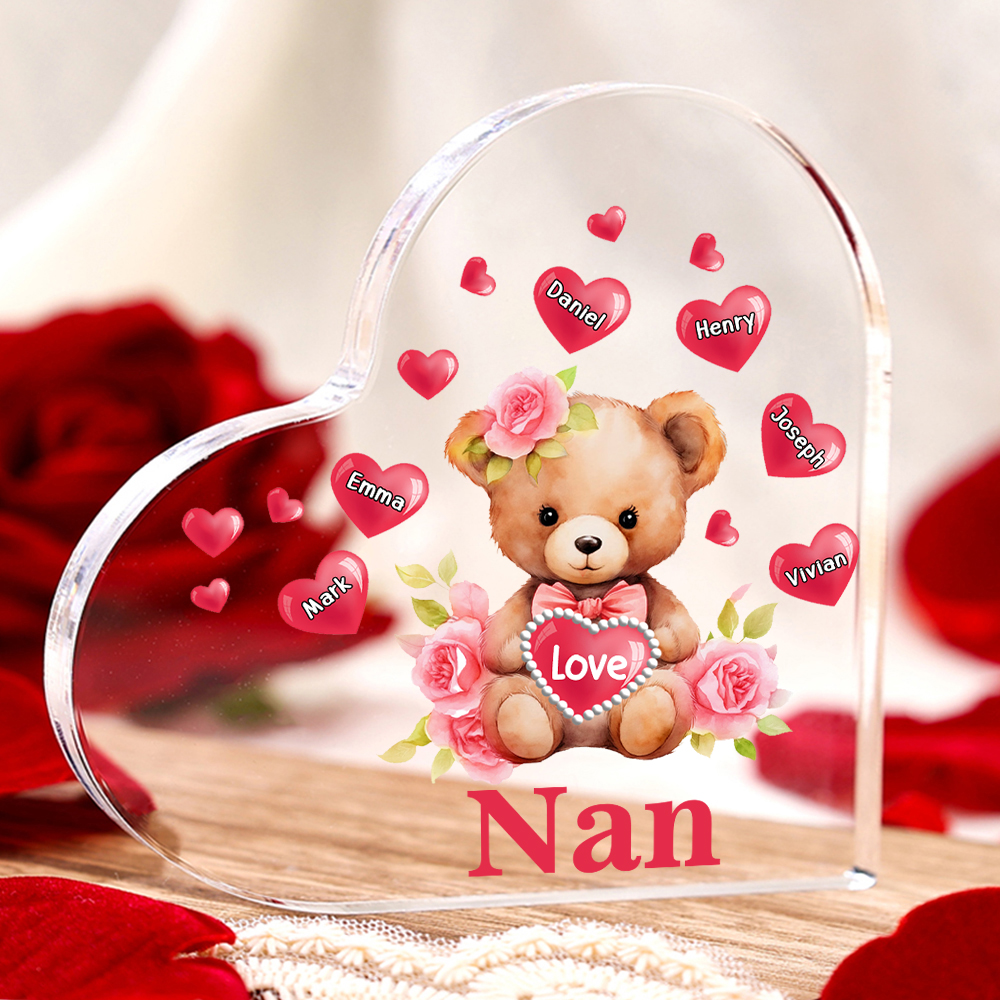 6 Names-Personalized Bear Acrylic Heart Keepsake Custom Text Acrylic Plaque Ornaments Gifts for Nan