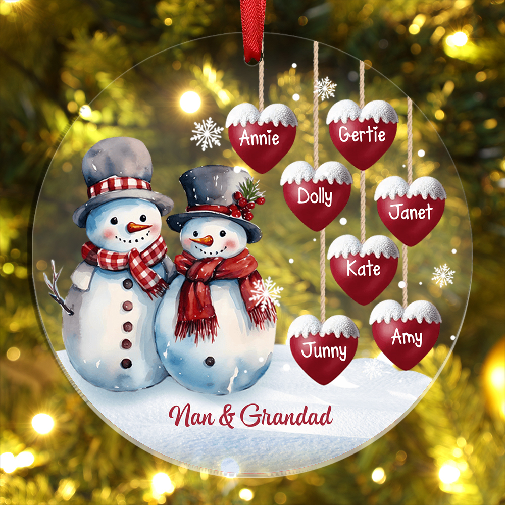 Personalized Snowman Christmas Ornament with Custom Names Family Tree 
