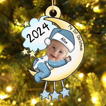 Custom Name Baby’s First Christmas Ornament Personalised Moon and Stars 2024 Keepsake | Jessemade