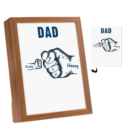 2 Names-Personalized Dad LED Light Fist Wooden Photo Frame -Custom Text & Names, Adjustable 3 Colors