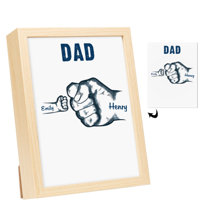 2 Names-Personalized Dad LED Light Fist Wooden Photo Frame -Custom Text & Names, Adjustable 3 Colors