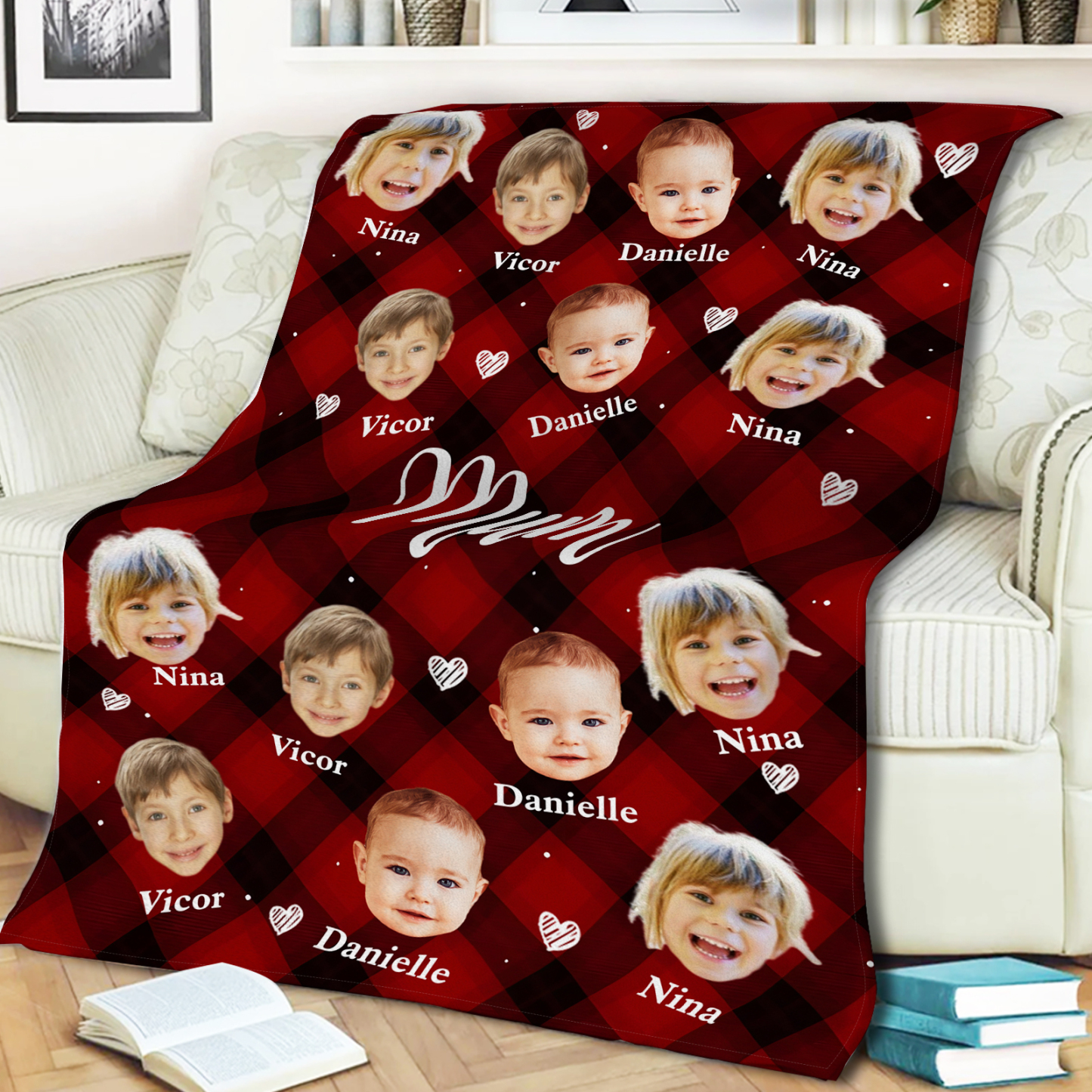 Personalised Flannel Blanket – with Custom 2 Characters & Names – Unique Mother's Day Gifts for Her | Jessemade