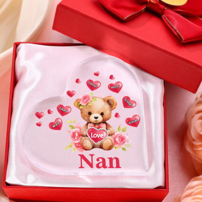 6 Names-Personalized Bear Acrylic Heart Keepsake Custom Text Acrylic Plaque Ornaments Gifts for Nan