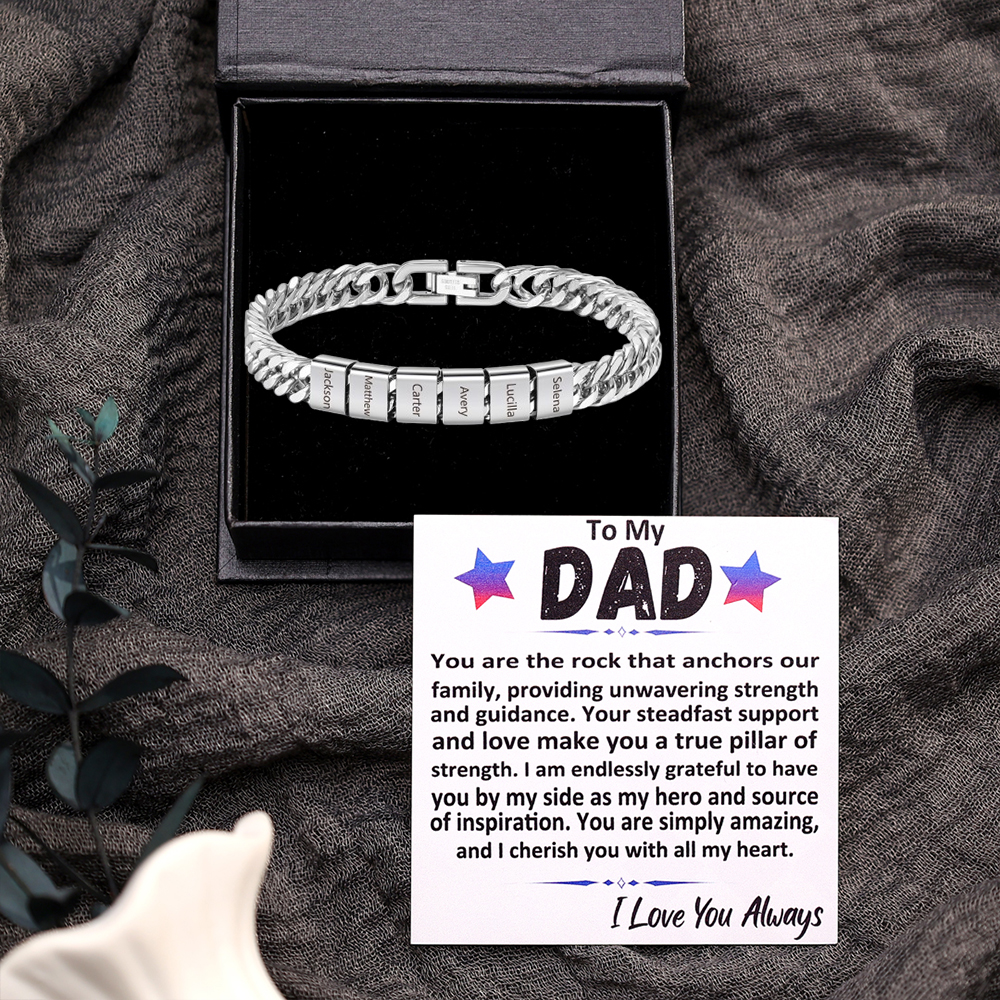 Custom Engraved 6 Names Cuban Link Mens Bracelet - Personalised Father's Day Gift for Dad/Grandpa | Jessemade