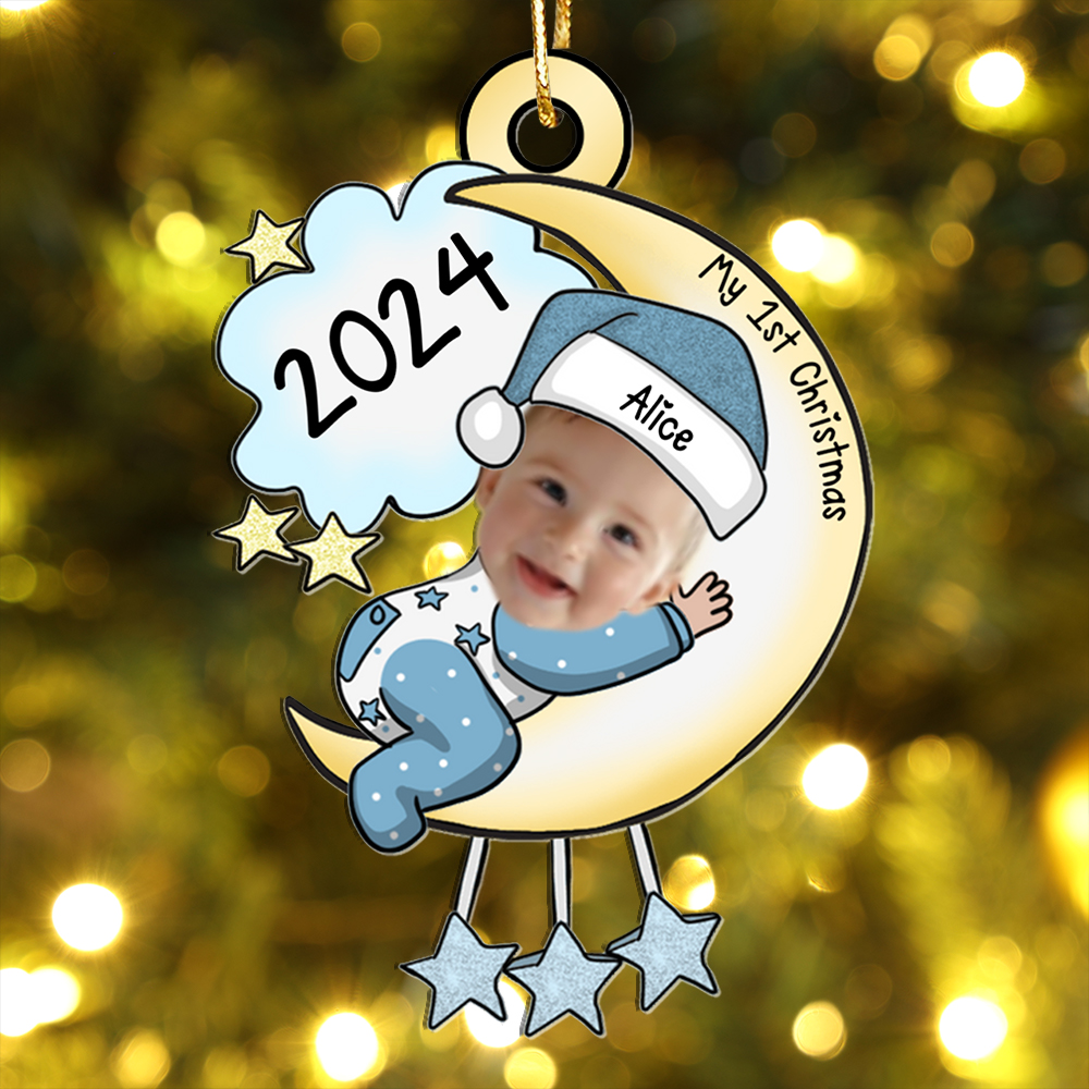 Custom Name Baby’s First Christmas Ornament Personalised Moon and Stars 2024 Keepsake | Jessemade