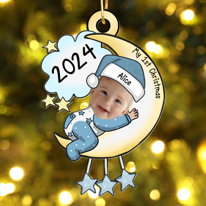 Custom Name Baby’s First Christmas Ornament Personalised Moon and Stars 2024 Keepsake | Jessemade