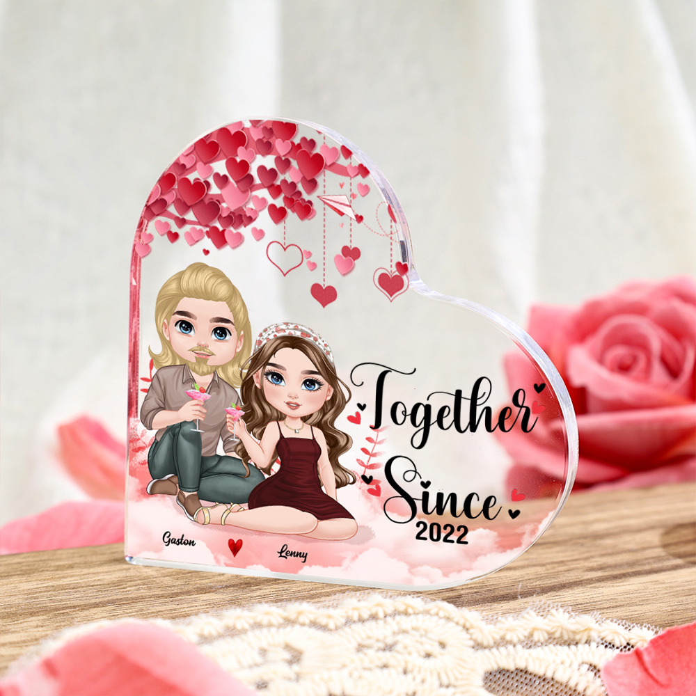 Personalised Heart Acrylic Keepsake - Custom 2 Names & 1 Year - Couple Christmas Gift for Her/Him | Jessemade