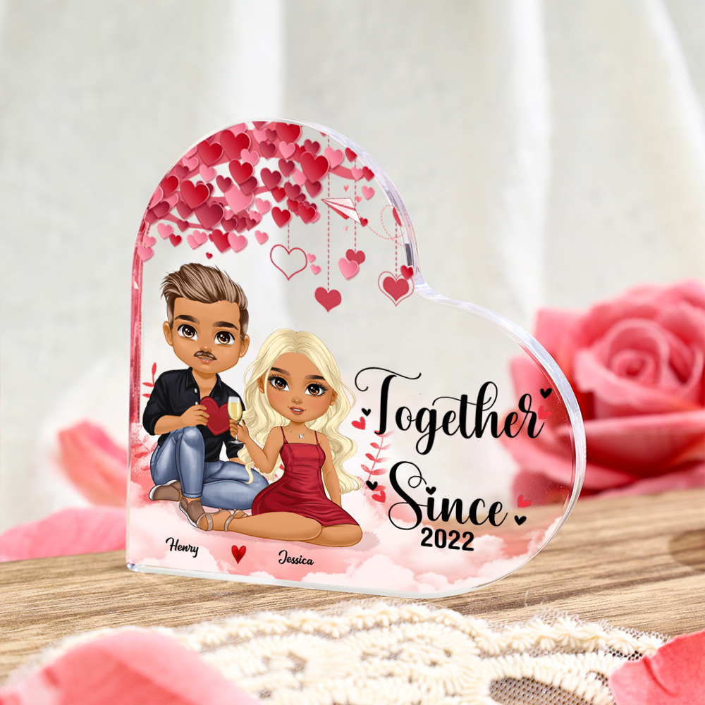 Personalised Heart Acrylic Keepsake - Custom 2 Names & 1 Year - Couple Christmas Gift for Her/Him | Jessemade