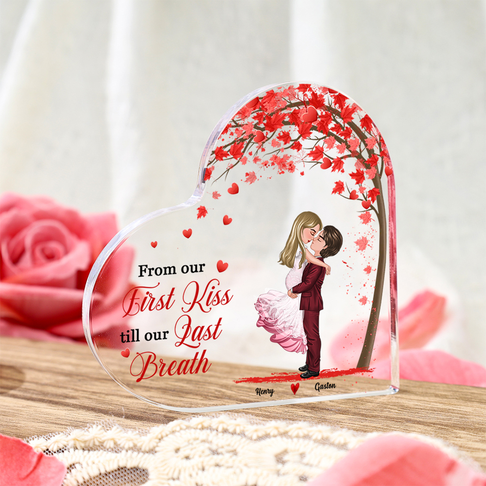 "From our First Kiss till our Last Breath" Personalised Heart Acrylic Decor - Custom 2 Names Home Decoration Christmas Gift for Couple | Jessemade